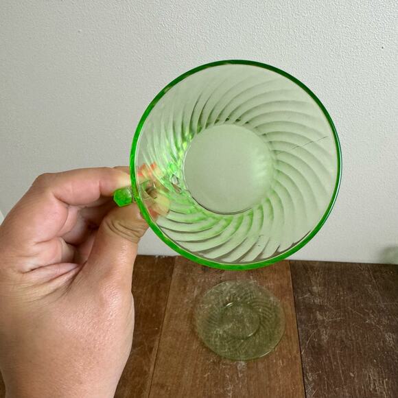 Depression Era Green Vaseline Uranium Swirl saucer and tea cup set - Picture 6 of 11